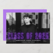 Moderne Paarse Neon Class of 2023 Photo Afstuderen Aankondiging (Voorkant / Achterkant)