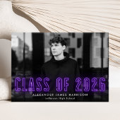 Moderne Paarse Neon Class of 2023 Photo Afstuderen Aankondiging