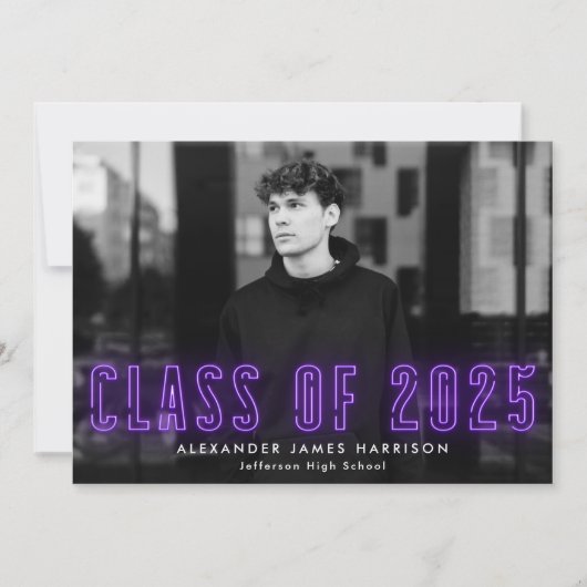 Moderne Paarse Neon Class of 2023 Photo Afstuderen Aankondiging (Voorkant)