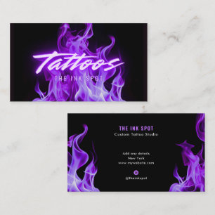 Moderne Paarse Neon Vlammen Tattoo Artiest Visitekaartje