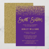 Moderne paarse nep gouden glitters Sweet 16 Kaart (Voorkant / Achterkant)
