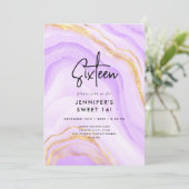 Moderne Paarse Ombre Marmeren Foto Sweet 16 Kaart (Staand voorkant)