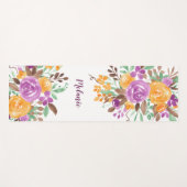 Moderne paarse oranje bloemen waterverf naam yogamat (Voorkant (horizontaal))