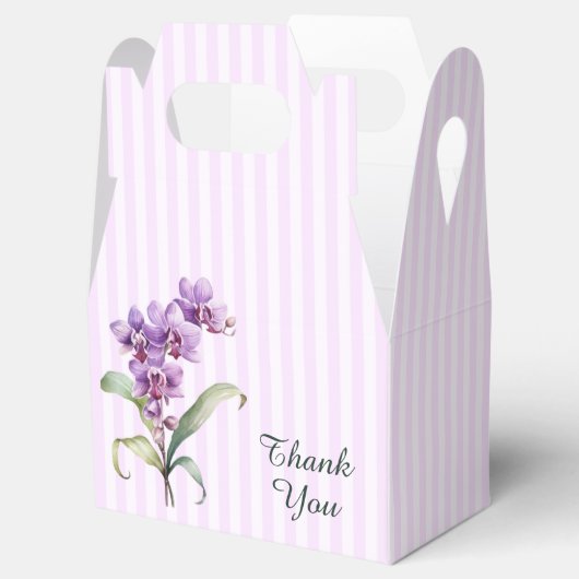 Moderne Paarse Orchidee Stripes Bloemen 60ste Verj Bedankdoosjes (Geopend)