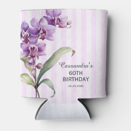 Moderne Paarse Orchidee Stripes Bloemen 60ste Verj Blikjeskoeler