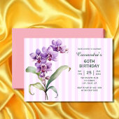 Moderne Paarse Orchidee Stripes Bloemen 60ste Verj Kaart