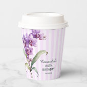 Moderne Paarse Orchidee Stripes Bloemen 60ste Verj Papieren Bekers (Voorkant)