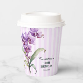 Moderne Paarse Orchidee Stripes Bloemen 60ste Verj Papieren Bekers