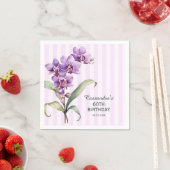 Moderne Paarse Orchidee Stripes Bloemen 60ste Verj Servet (Insitu)