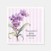 Moderne Paarse Orchidee Stripes Bloemen 60ste Verj Servet (Voorkant)