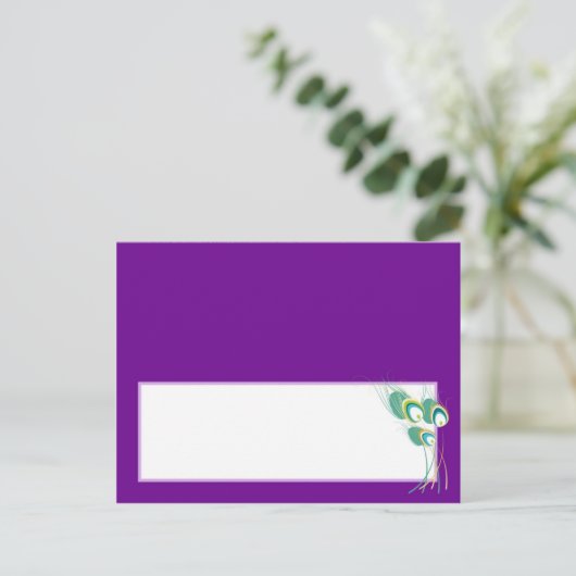 Moderne Paarse Pauw bruiloft schrijfbare plaats ka Briefkaart (Staand voorkant)
