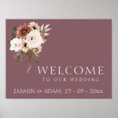 Moderne Paarse peach Floral Wedding Welcome Sign Poster (Voorkant)
