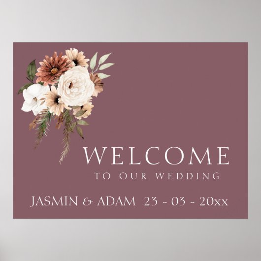 Moderne Paarse peach Floral Wedding Welcome Sign Poster (Voorkant)
