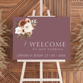 Moderne Paarse peach Floral Wedding Welcome Sign Poster