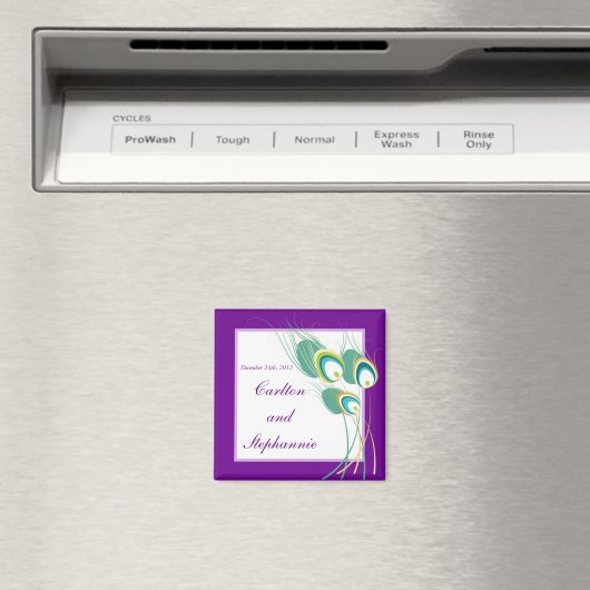 Moderne Paarse Peacock bruiloft magneet gunst (Insitu (Vaatwasser))