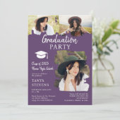 Moderne paarse penseellijn 3 foto's afstuderen kaart (Staand voorkant)