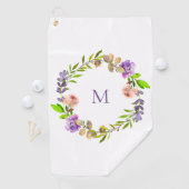 Moderne Paarse perzik bloemenkrans monogram Golfhanddoek (Insitu)