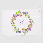 Moderne Paarse perzik bloemenkrans monogram Golfhanddoek (Horizontaal)