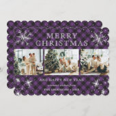 Moderne Paarse Plaid Snowflake 3 Fotocollage Feestdagenkaart (Voorkant / Achterkant)