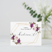 Moderne Paarse Plum Blush Roze Bloemen Bruidsmeisj Briefkaart (Staand voorkant)