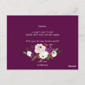 Moderne Paarse Plum Blush Roze Bloemen Bruidsmeisj Briefkaart (Achterkant)