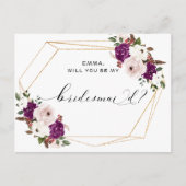 Moderne Paarse Plum Blush Roze Bloemen Bruidsmeisj Briefkaart (Voorkant)
