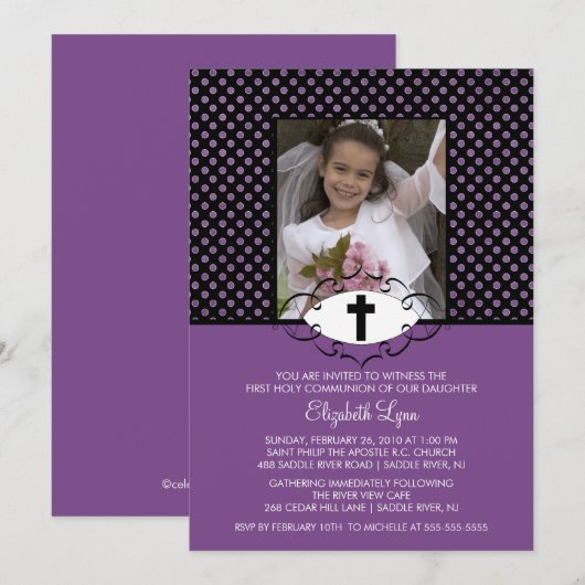 Moderne Paarse poka Dots First Community Inture Kaart (Voorkant / Achterkant)