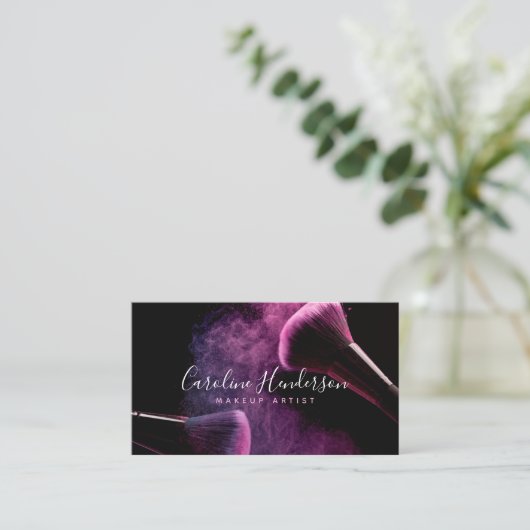 Moderne Paarse powder en penselen maken artiest Visitekaartje (Staand voorkant)