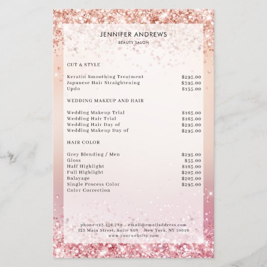 Moderne Paarse prijslijst voor rosegold Salon Flyer (Voorkant)