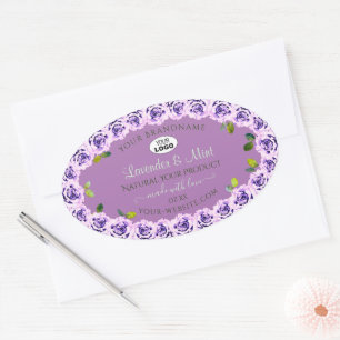 Moderne Paarse productlabels: bloeiende Rozen Logo Ovale Sticker