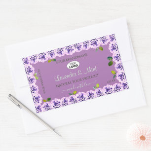 Moderne Paarse productlabels: bloeiende Rozen Logo Rechthoekige Sticker