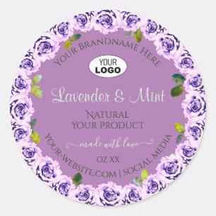 Moderne Paarse productlabels: bloeiende Rozen Logo Ronde Sticker