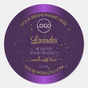 Moderne Paarse productlabels Gold Glitter add Logo Ronde Sticker