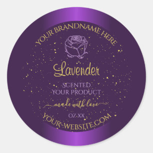 Moderne Paarse productlabels Gold Glitter Floral Ronde Sticker