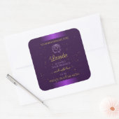 Moderne Paarse productlabels Gold Glitter Floral Vierkante Sticker (Envelop)