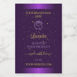 Moderne Paarse productlabels Gold Glitter Floral Voedselcontainer Etiket