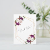 Moderne Paarse Pruim Blush Roze Bloemen Bruiloft Bedankkaart (Staand voorkant)