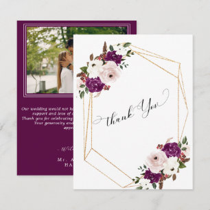 Moderne Paarse Pruim Blush Roze Bloemen Bruiloft Bedankkaart