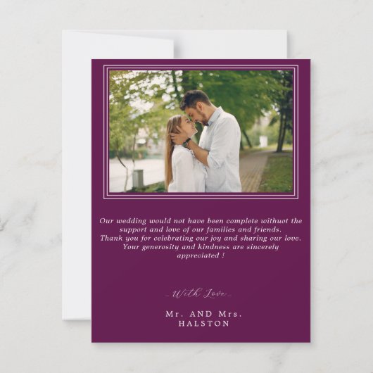 Moderne Paarse Pruim Blush Roze Bloemen Bruiloft Bedankkaart (Achterkant)