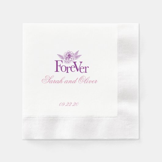 Moderne Paarse Pur bruiloft Bloemen Servet (Voorkant)