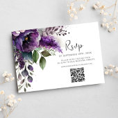 Moderne Paarse QR-code Elegante bloemenbruiloft RSVP Kaartje