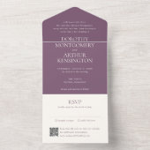 Moderne Paarse QR-code Elegante bruiloft All In One Uitnodiging (Binnen)
