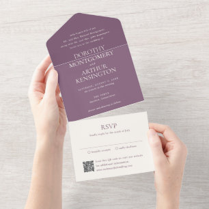Moderne Paarse QR-code Elegante bruiloft All In One Uitnodiging