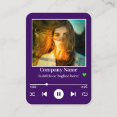 Moderne Paarse QR Code Muziekspeler Song Foto Visitekaartje (Voorkant)