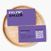 Moderne Paarse QR Code Trendy Zwart & Wit Script Visitekaartje