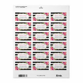 Moderne Paarse rode roze Fuchsia Floral BW Stripes Etiket (Full Sheet)