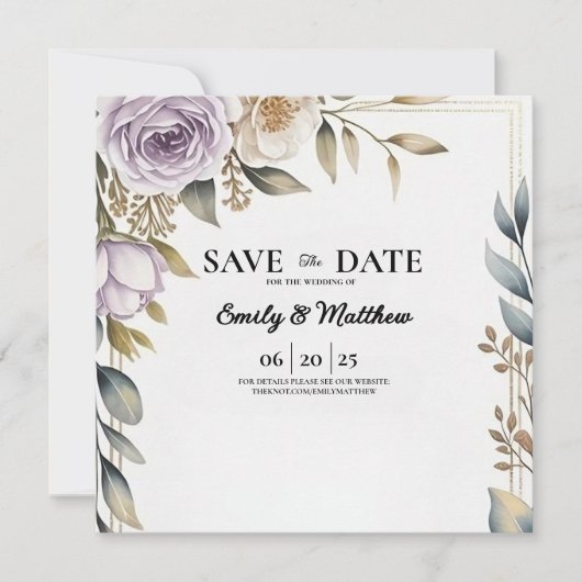 Moderne Paarse Roos Designer Bewaar de datum Save The Date (Voorkant)