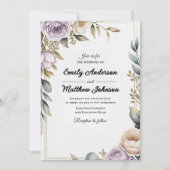 Moderne Paarse Roos Designer bruiloft uitnodiging (Voorkant)