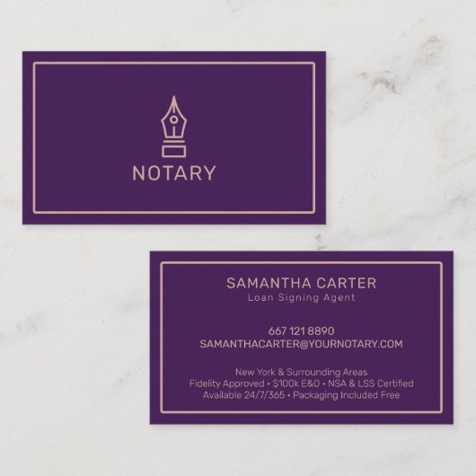 Moderne paarse roos goud notaris lening onderteken visitekaartje (Voorkant / Achterkant)
