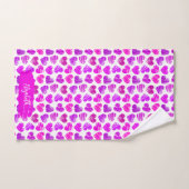 Moderne Paarse Roze Doodled Hearts Valentijn Naam Bad Handdoek (Handdoek)